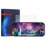 PlayVital ZealProtect Soft Protective Case for Nintendo Switch, Flexible Cover Protector for Nintendo Switch with Tempered Glass Screen Protector & Thumb Grip Caps & ABXY Direction Button Caps - Purple Galaxy - RNSYV6001