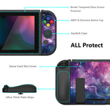 PlayVital ZealProtect Soft Protective Case for Nintendo Switch, Flexible Cover Protector for Nintendo Switch with Tempered Glass Screen Protector & Thumb Grip Caps & ABXY Direction Button Caps - Purple Galaxy - RNSYV6001