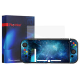 PlayVital ZealProtect Soft Protective Case for Nintendo Switch, Flexible Cover Protector for Nintendo Switch with Tempered Glass Screen Protector & Thumb Grip Caps & ABXY Direction Button Caps - Blue Nebula - RNSYV6002