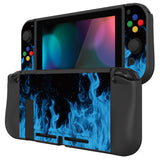 PlayVital ZealProtect Soft Protective Case for Nintendo Switch, Flexible Cover Protector for Nintendo Switch with Tempered Glass Screen Protector & Thumb Grip Caps & ABXY Direction Button Caps - Blue Flame - RNSYV6003