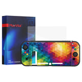 PlayVital ZealProtect Soft Protective Case for Nintendo Switch, Flexible Cover Protector for Nintendo Switch with Tempered Glass Screen Protector & Thumb Grip Caps & ABXY Direction Button Caps - Colorful Triangle - RNSYV6005
