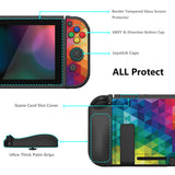 PlayVital ZealProtect Soft Protective Case for Nintendo Switch, Flexible Cover Protector for Nintendo Switch with Tempered Glass Screen Protector & Thumb Grip Caps & ABXY Direction Button Caps - Colorful Triangle - RNSYV6005