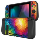 PlayVital ZealProtect Soft Protective Case for Nintendo Switch, Flexible Cover Protector for Nintendo Switch with Tempered Glass Screen Protector & Thumb Grip Caps & ABXY Direction Button Caps - Colorful Triangle - RNSYV6005