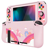 PlayVital ZealProtect Soft Protective Case for Nintendo Switch, Flexible Cover Protector for Nintendo Switch with Tempered Glass Screen Protector & Thumb Grip Caps & ABXY Direction Button Caps - Candy Rainbow Unicorn - RNSYV6007