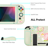 PlayVital ZealProtect Soft Protective Case for Nintendo Switch, Flexible Cover Protector for Nintendo Switch with Tempered Glass Screen Protector & Thumb Grip Caps & ABXY Direction Button Caps - Summer Peaches - RNSYV6015