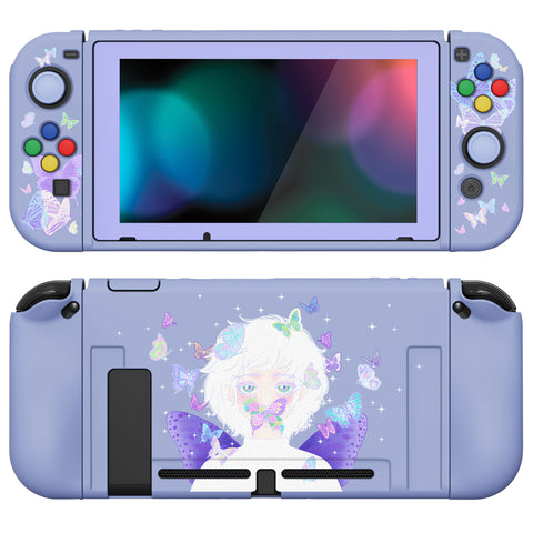 PlayVital ZealProtect Soft Protective Case for Nintendo Switch, Flexible Cover Protector for Nintendo Switch with Tempered Glass Screen Protector & Thumb Grip Caps & ABXY Direction Button Caps - Butterfly Fairy - RNSYV6031