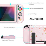 PlayVital ZealProtect Soft Protective Case for Nintendo Switch, Flexible Cover Protector for Nintendo Switch with Tempered Glass Screen Protector & Thumb Grip Caps & ABXY Direction Button Caps - Tea Time Kitty - RNSYV6032