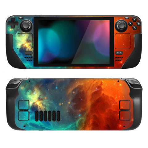 PlayVital Full Set Protective Skin Decal for Steam Deck, Custom Stickers Vinyl Cover for Steam Deck Handheld Gaming PC - Orange Star Universe - SDTM001