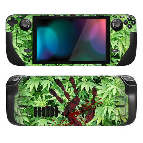 PlayVital Full Set Protective Skin Decal for Steam Deck, Custom Stickers Vinyl Cover for Steam Deck Handheld Gaming PC - Blood Handprint Weeds - SDTM003