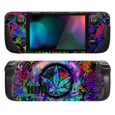 PlayVital Full Set Protective Skin Decal for Steam Deck, Custom Stickers Vinyl Cover for Steam Deck Handheld Gaming PC - Psychedelic Leaf - SDTM007