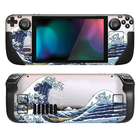 PlayVital Full Set Protective Skin Decal for Steam Deck, Custom Stickers Vinyl Cover for Steam Deck Handheld Gaming PC - The Great Wave - SDTM008
