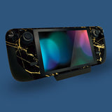 PlayVital Full Set Protective Skin Decal for Steam Deck LCD, Custom Stickers Vinyl Cover for Steam Deck OLED - Black & Gold Marble Effect - SDTM009