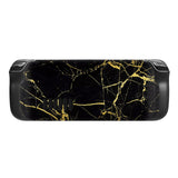 PlayVital Full Set Protective Skin Decal for Steam Deck, Custom Stickers Vinyl Cover for Steam Deck Handheld Gaming PC - Black & Gold Marble Effect - SDTM009