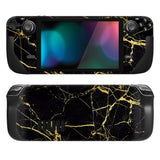 PlayVital Full Set Protective Skin Decal for Steam Deck, Custom Stickers Vinyl Cover for Steam Deck Handheld Gaming PC - Black & Gold Marble Effect - SDTM009