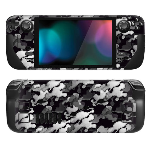 PlayVital Full Set Protective Skin Decal for Steam Deck, Custom Stickers Vinyl Cover for Steam Deck Handheld Gaming PC - Black White Camouflage - SDTM014