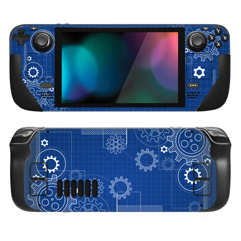 PlayVital Full Set Protective Skin Decal for Steam Deck, Custom Stickers Vinyl Cover for Steam Deck Handheld Gaming PC - Dynamic Sketch Blue - SDTM017