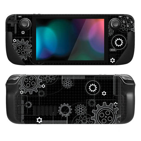 PlayVital Full Set Protective Skin Decal for Steam Deck LCD, Custom Stickers Vinyl Cover for Steam Deck OLED - Dynamic Sketch Black - SDTM018