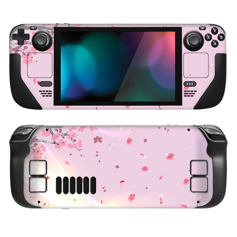 PlayVital Full Set Protective Skin Decal for Steam Deck LCD, Custom Stickers Vinyl Cover for Steam Deck OLED - Pink Cherry Blossom - SDTM026