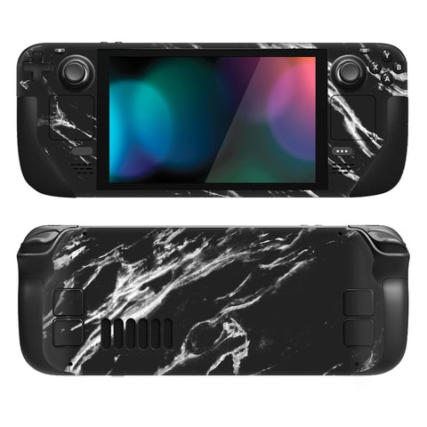 PlayVital Full Set Protective Skin Decal for Steam Deck LCD, Custom Stickers Vinyl Cover for Steam Deck OLED - Modern Black Marble - SDTM029