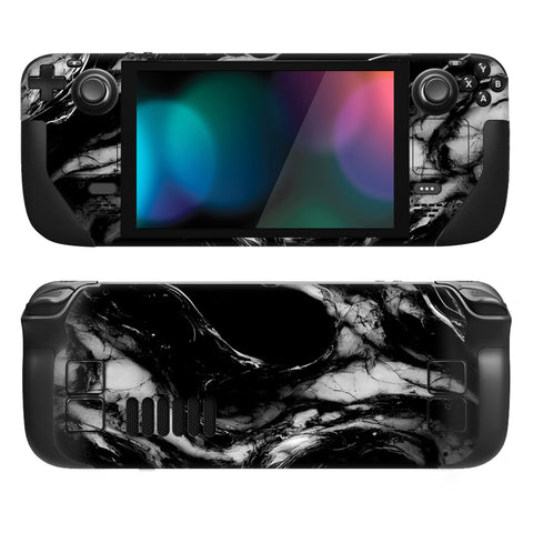 PlayVital Full Set Protective Skin Decal for Steam Deck LCD, Custom Stickers Vinyl Cover for Steam Deck OLED - Black Watercolor Marble - SDTM030