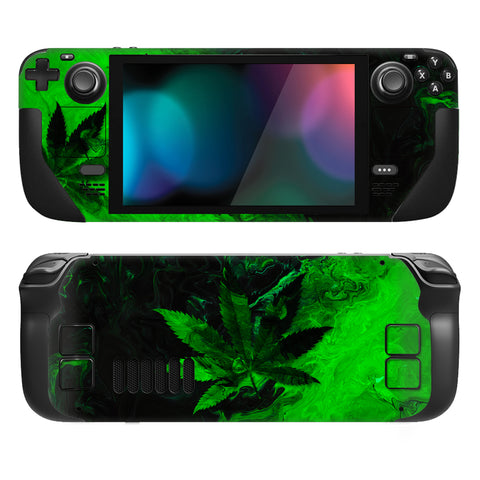 PlayVital Full Set Protective Skin Decal for Steam Deck, Custom Stickers Vinyl Cover for Steam Deck Handheld Gaming PC - Green Leaf - SDTM053