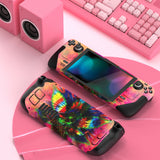 PlayVital Full Set Protective Skin Decal for Steam Deck LCD, Custom Stickers Vinyl Cover for Steam Deck OLED - Pink Colorful Leaf - SDTM055