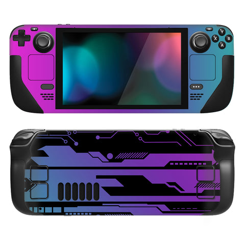 PlayVital Full Set Protective Skin Decal for Steam Deck LCD, Custom Stickers Vinyl Cover for Steam Deck OLED - Neon Cyber - SDTM063