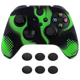 PlayVital Green & Black 3D Studded Edition Anti-slip Silicone Cover Skin for Xbox Series X Controller, Soft Rubber Case Protector for Xbox Series S Controller with 6 Black Thumb Grip Caps - SDX3018