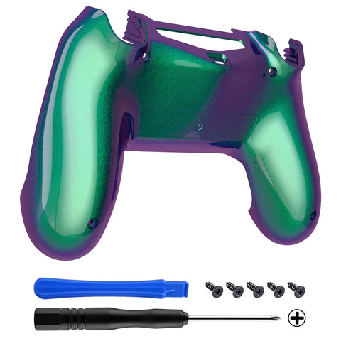 eXtremeRate Green and Purple Bottom Shell, Chameleon Back Housing Case Cover, Game Improvement Replacement Parts for PS4 Slim Pro Controller JDM-040, JDM-050 and JDM-055 - SP4BP02