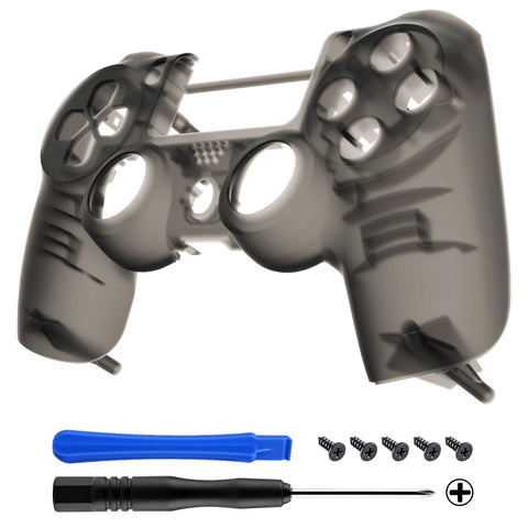 eXtremeRate Foggy Clear Black Faceplate Cover, Soft Touch Front Housing Shell Case, Comfortable Replacement Kit for PS4 Slim PS4 Pro JDM-040 JDM-050 JDM-055 Controller - SP4FM07X