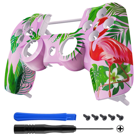 eXtremeRate Tropical Flamingo Patterned Faceplate Front Housing Shell Cover Replacement Part for PS4 Slim Pro Game Controller JDM-040 JDM-050 JDM-055 - SP4FT41