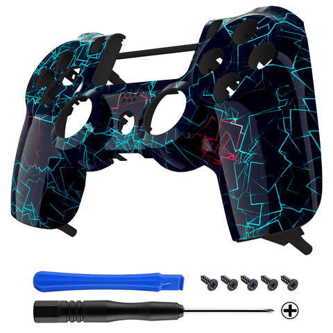 eXtremeRate Neon Frame Patterned Front Housing Shell Case, Faceplate Cover Replacement Kit for PS4 Slim PS4 Pro CUH-ZCT2 JDM-040 JDM-050 JDM-055 Controller - SP4FT48