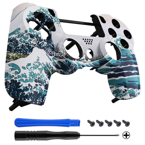 eXtremeRate The Great Wave Patterned Front Housing Shell Case, Glossy Faceplate Cover Replacement Kit for PS4 Slim PS4 Pro CUH-ZCT2 JDM-040 JDM-050 JDM-055 Controller - SP4FT58