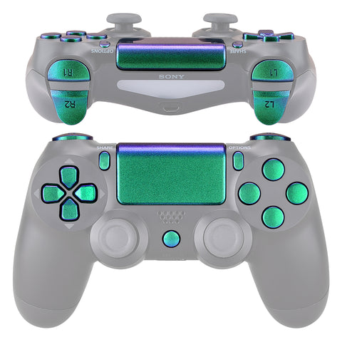 eXtremeRate D-pad R1 L1 R2 L2 Trigger Touchpad Action Home Share Options Buttons, Chameleon Green Purple Full Set Buttons Repair Kits with Tools for PS4 Slim PS4 Pro CUH-ZCT2 Controller - SP4J0402