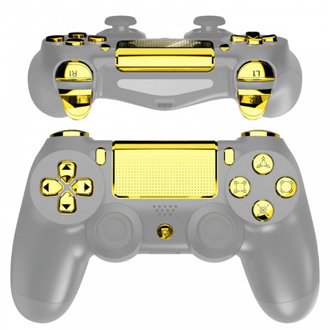 eXtremeRate Chrome Gold Classical Symbols Replacement Full Set Buttons for PS4 Slim PS4 Pro CUH-ZCT2 Controller - Compatible with PS4 DTFS LED Kit - Controller NOT Included - SP4J0503