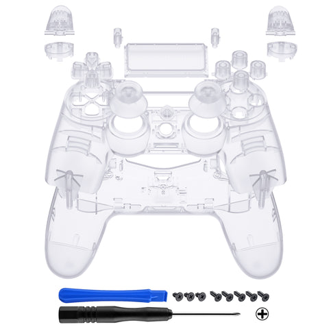 eXtremeRate Clear Replacement Full Set Houaing Shell Facaplate Buttons for PS4 Slim PS4 Pro Controller (CUH-ZCT2 JDM-040 JDM-050 JDM-055) - SP4QM02