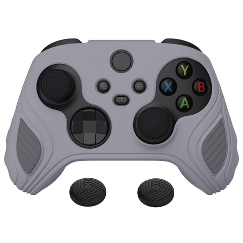 PlayVital Scorpion Edition Two-Tone Anti-Slip Silicone Case Cover for Xbox Series X/S Controller, Soft Rubber Case for Xbox Core Controller with Thumb Grip Caps - Metallic Gray & Dark Gray - SPX3006