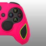 PlayVital Scorpion Edition Two-Tone Anti-Slip Silicone Case Cover for Xbox Series X/S Controller, Soft Rubber Case for Xbox Core Controller with Thumb Grip Caps - Bright Pink & Black - SPX3007
