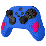 PlayVital Scorpion Edition Two-Tone Anti-Slip Silicone Case Cover for Xbox Series X/S Controller, Soft Rubber Case for Xbox Core Controller with Thumb Grip Caps - Primary Blue & Bright Pink - SPX3010