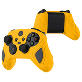 PlayVital Scorpion Edition Two-Tone Anti-Slip Silicone Case Cover for Xbox Series X/S Controller, Soft Rubber Case for Xbox Core Controller with Thumb Grip Caps - Caution Yellow & Graphite Gray - SPX3011