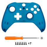 eXtremeRate Foggy Clear Blue Faceplate Cover, Soft Touch Front Housing Shell Case, Comfortable Soft Grip Replacement Kit for Xbox One S & Xbox One X Controller - SXOFM04X