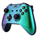 eXtremeRate Green and Purple Chameleon Faceplate Cover, Front Housing Shell Case Replacement Kit for Xbox One X & One S Controller (Model 1708) - SXOFP19