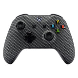 eXtremeRate Black Silver Carbon Fiber Faceplate Cover for Xbox One Wireless Controller 1708, Soft Touch Custom Front Housing Shell Case for Xbox One X & One S Controller - Controller NOT Included - SXOFS05