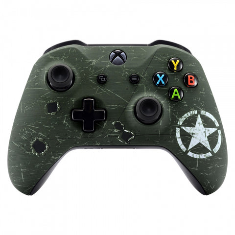 eXtremeRate WWII US Army Overlord Faceplate Cover Soft Touch Top Front Shell Comfortable Soft Grip Replacement Kit for Xbox One X & One S Controller - SXOFT21X