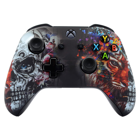 eXtremeRate Tiger Skull Soft Touch Grip Front Housing Shell, Comfortable Faceplate Cover Replacement Kit for Xbox One S & Xbox One X Controller - SXOFT22X
