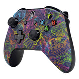 eXtremeRate Neon Novel Patterned Front Housing Shell Case, Soft Touch Faceplate Cover Replacement Kit for Xbox One S & One X Controller (Model 1708) - SXOFT51X