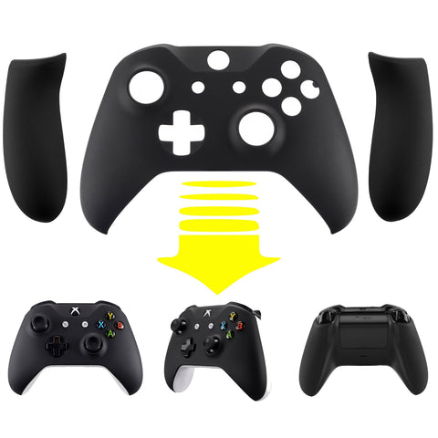 eXtremeRate Soft Touch Black Front Housing Shell With Side Rails Panel Replacement Part for Xbox One S /One X Controller - SXOFX07+SXOJ0120