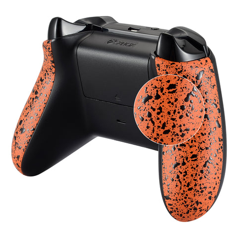 eXtremeRate Textured Orange Back Panels Non-slip Side Rails 3D Splashing Handles Game Improvement Repair Parts for Microsoft Xbox One X & One S Controller - SXOJ0113