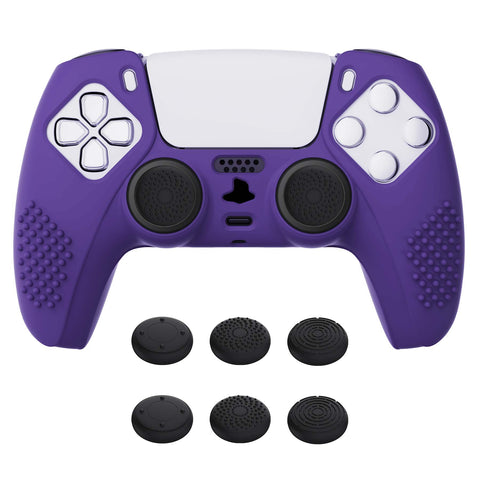 PlayVital Purple 3D Studded Edition Anti-slip Silicone Cover Skin for 5 Controller, Soft Rubber Case Protector for PS5 Wireless Controller with 6 Black Thumb Grip Caps - TDPF007