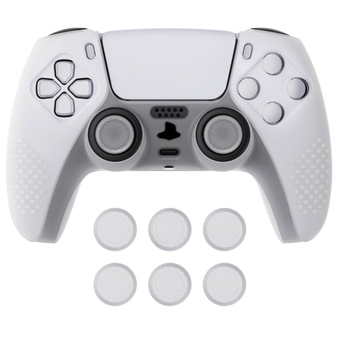 PlayVital 3D Studded Glow in Dark - Green Ergonomic Soft Controller Silicone Case Grips for PS5, Rubber Protector Skins with 6 Clear White Thumbstick Caps for PS5 Controller - TDPF027